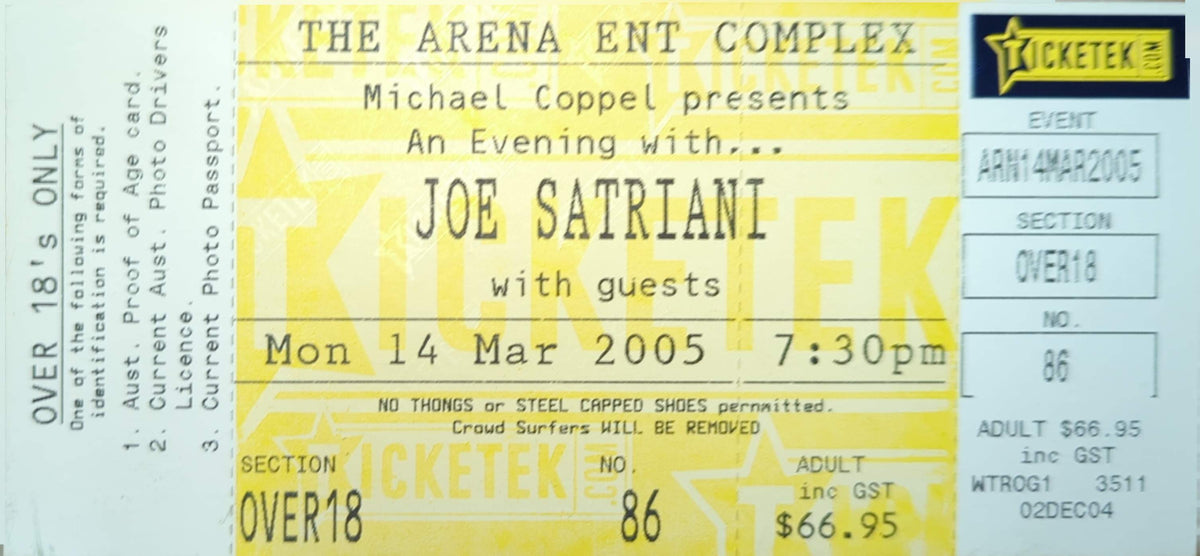 Joe Satriani - 2005 Original Vintage Concert Ticket Seat #86
