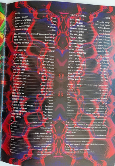 Robert Plant - Manic Nirvana 1990 Original Concert Tour Program