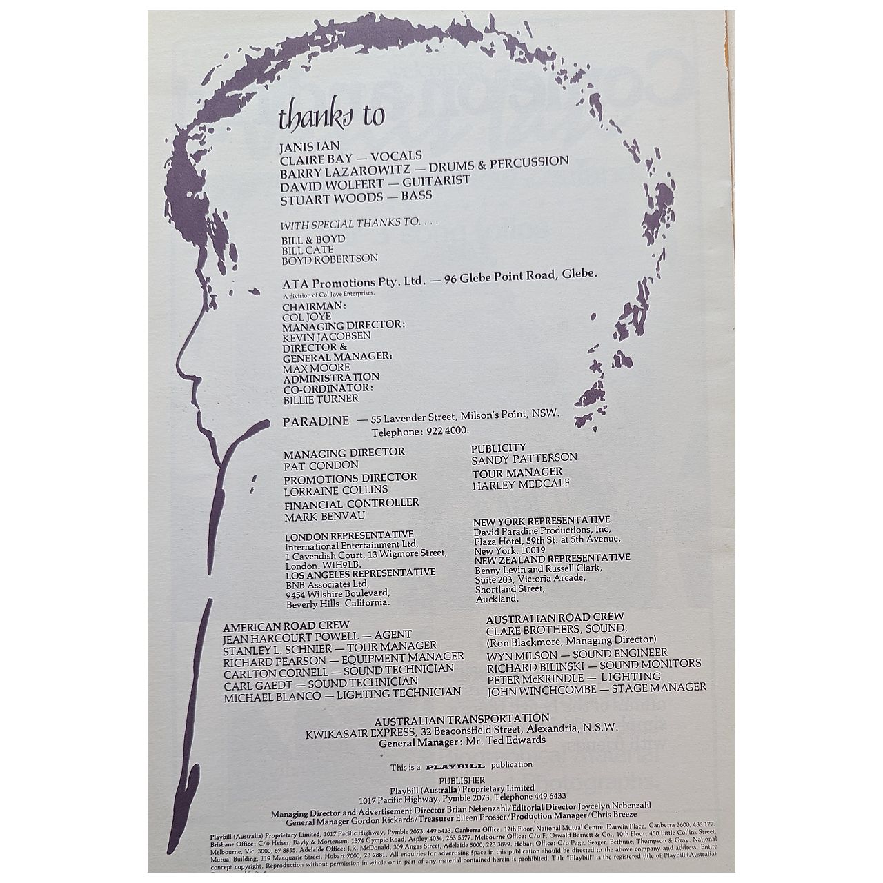 Janis Ian - 1976 Australian Original Concert Tour Program With Ticket