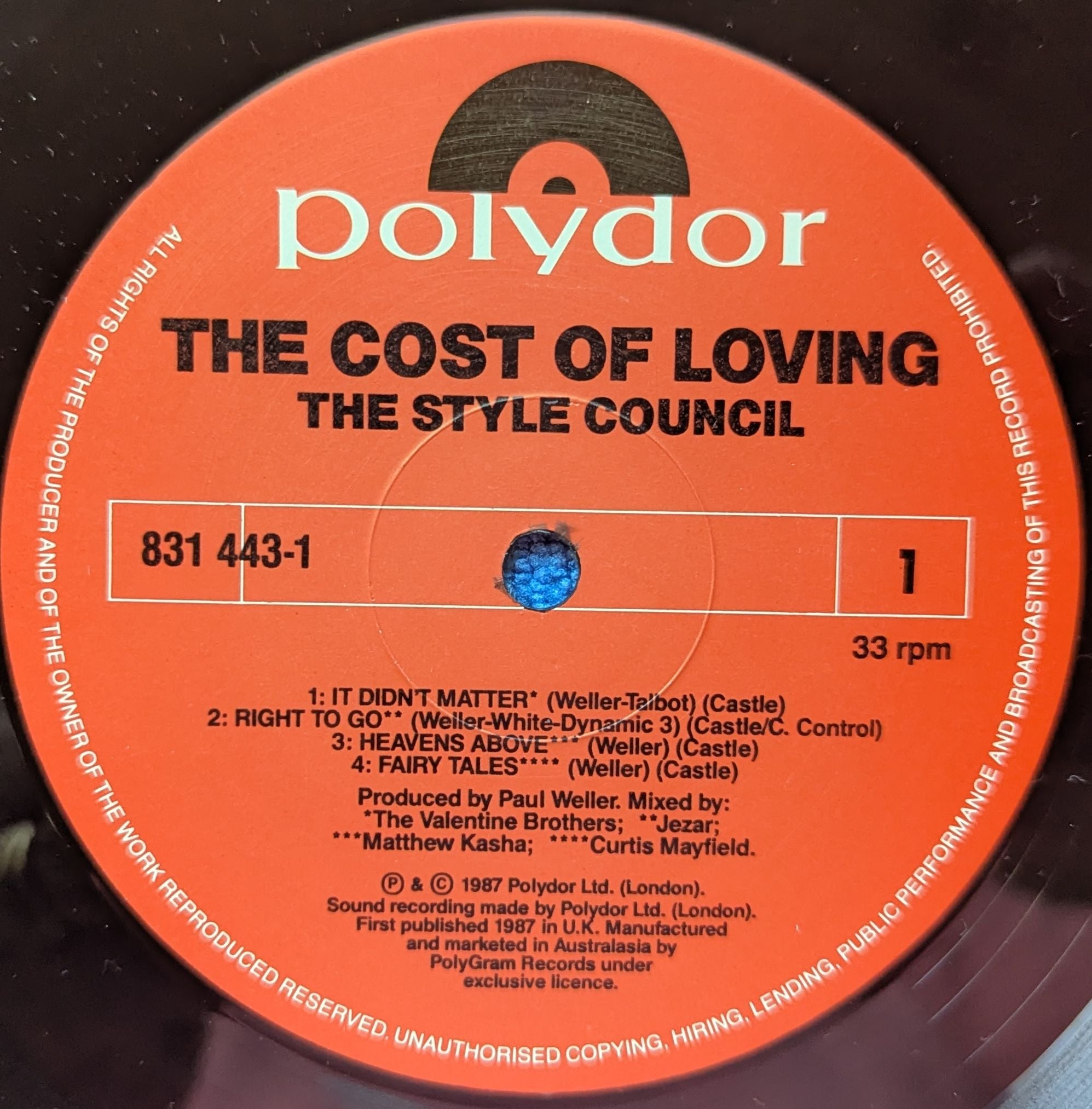Style Council - The Cost Of Loving Autographed Vinyl LP (Used)