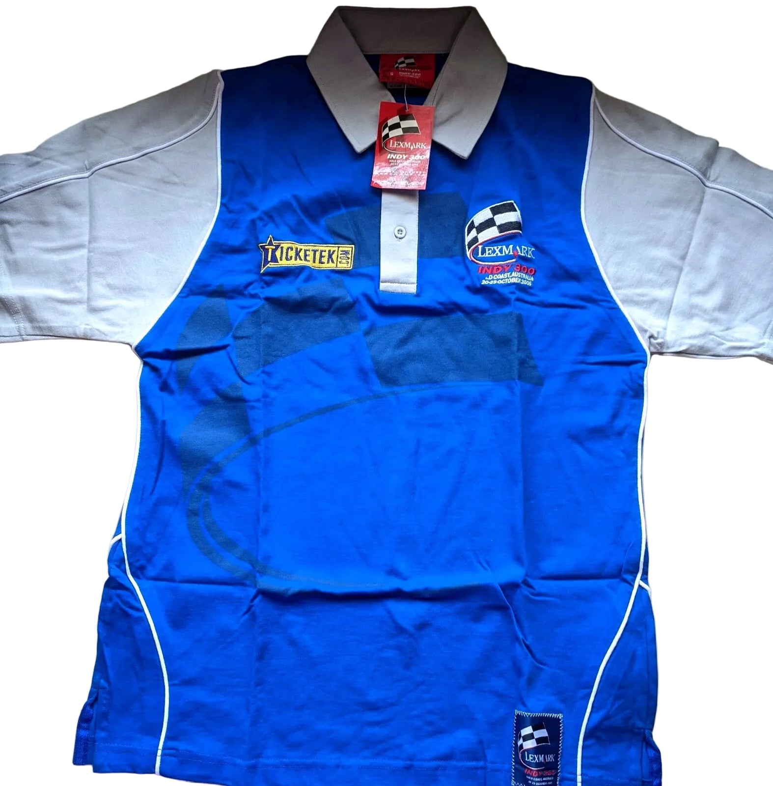 Lexmark Indy 300 - Gold Coast Australia 2005 Official Sponsor Polo Shirt Blue/Grey Size S (New)