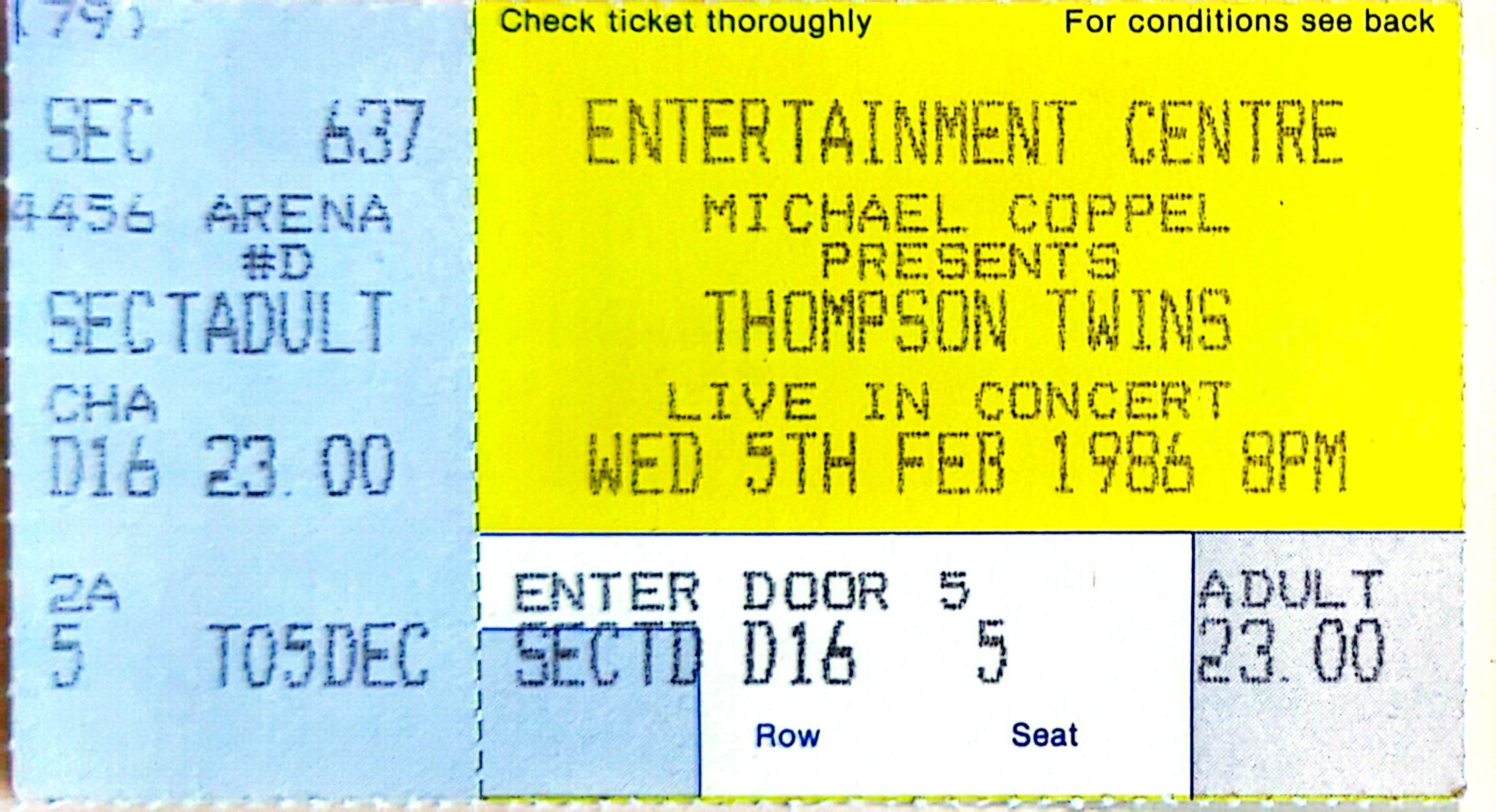 Thompson Twins - 1986 Original Vintage Concert Ticket Seat 5
