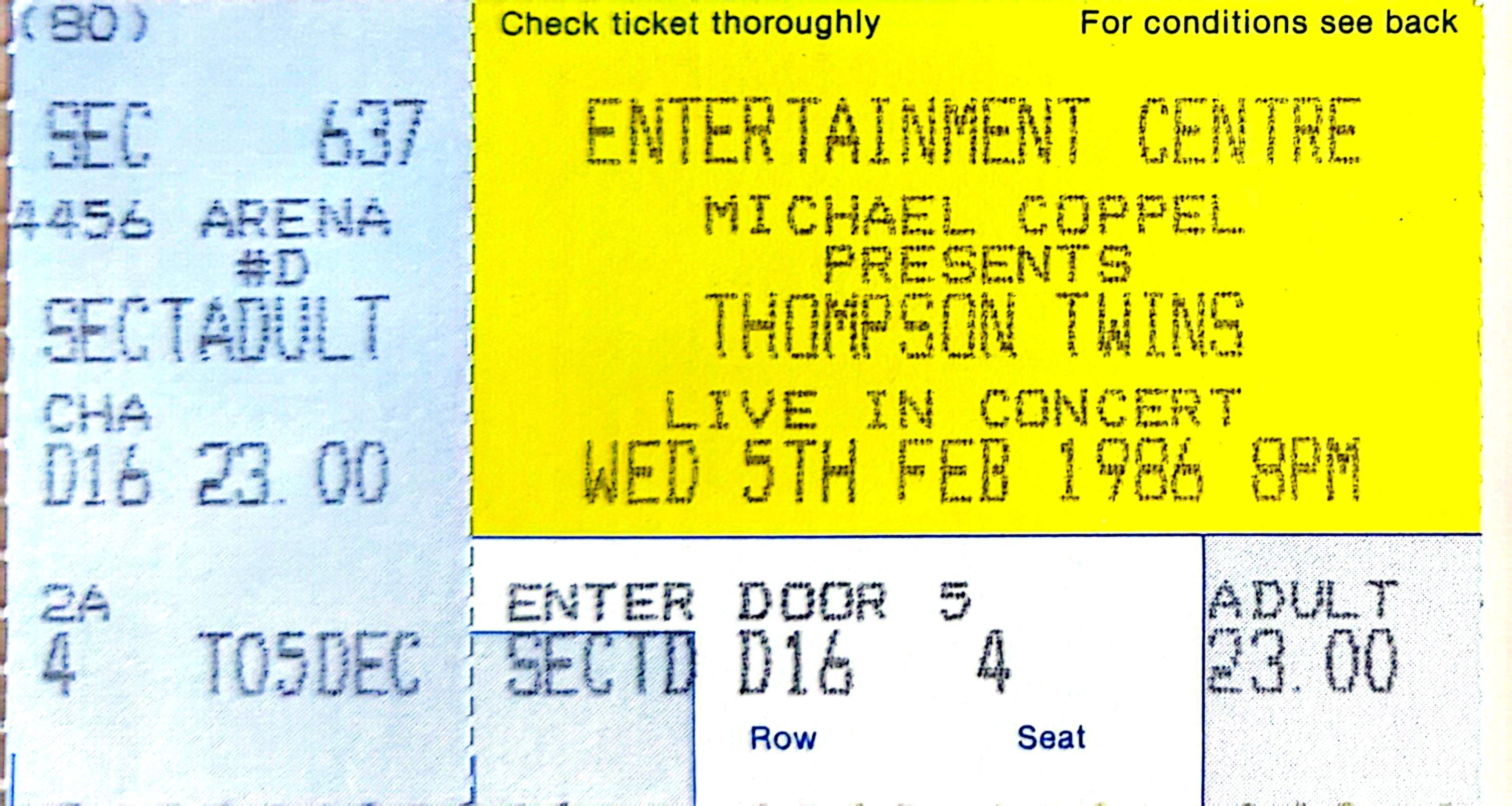 Thompson Twins - 1986 Original Vintage Concert Ticket Seat 4