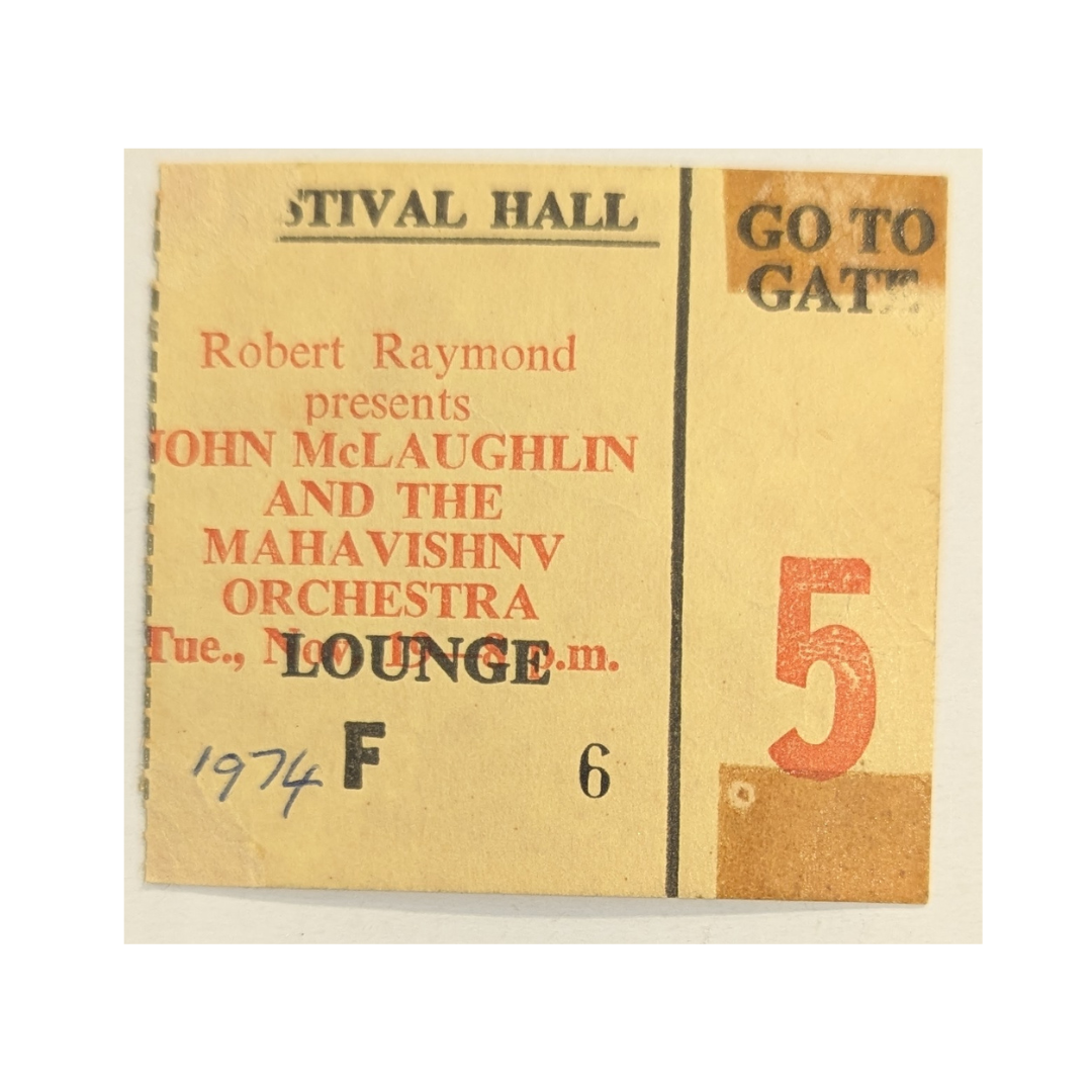John McLaughlin & The Mahavishnv Orchestra - 1974 Tour Original Vintage Concert Ticket