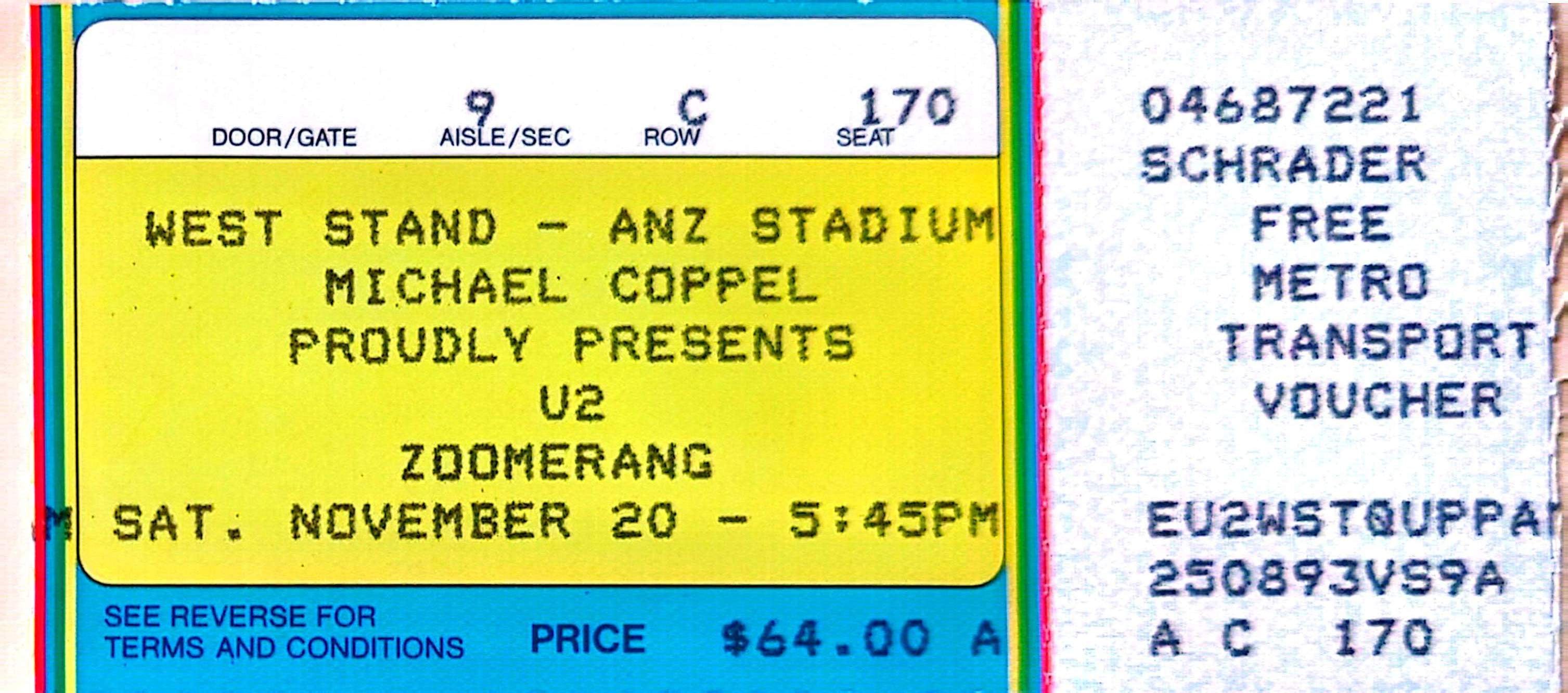 U2 - 1993 Original Vintage Concert Ticket Seat 170