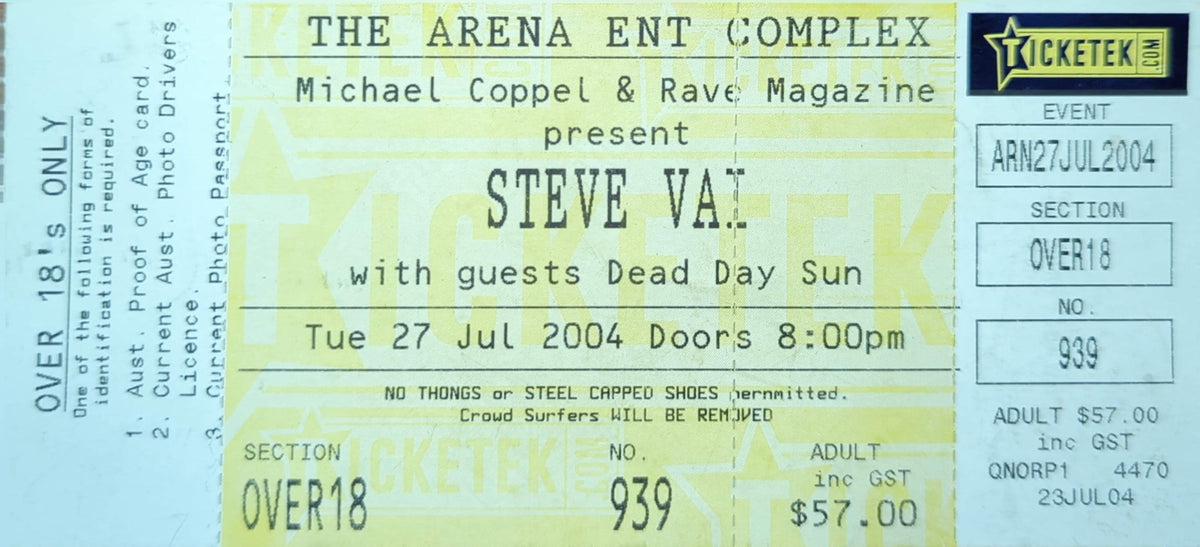 Steve Vai - 2004 Original Vintage Concert Ticket Seat #939