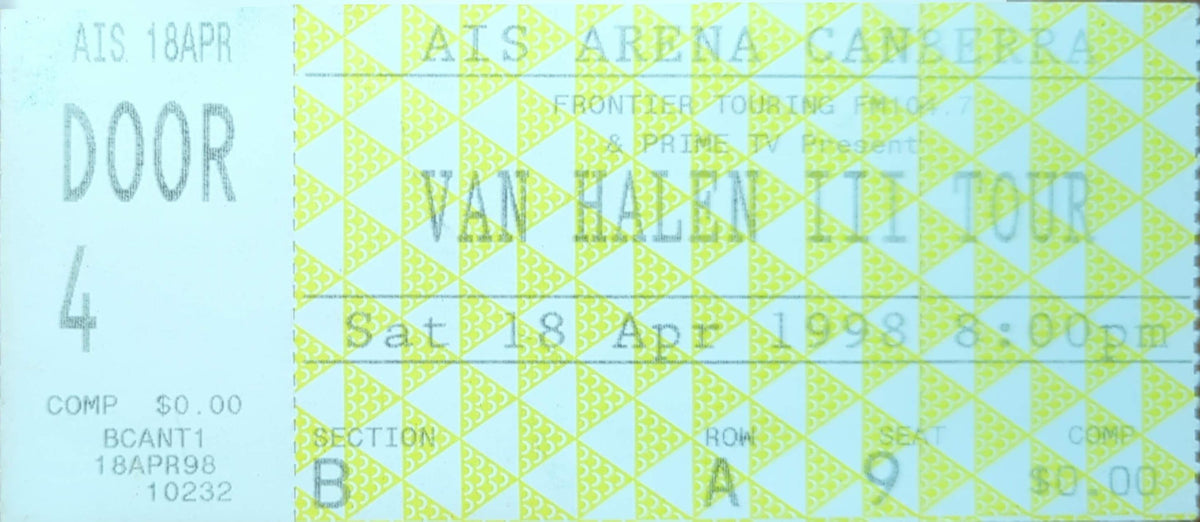 Van Halen - 1998 Original Vintage Concert Ticket Seat #A9