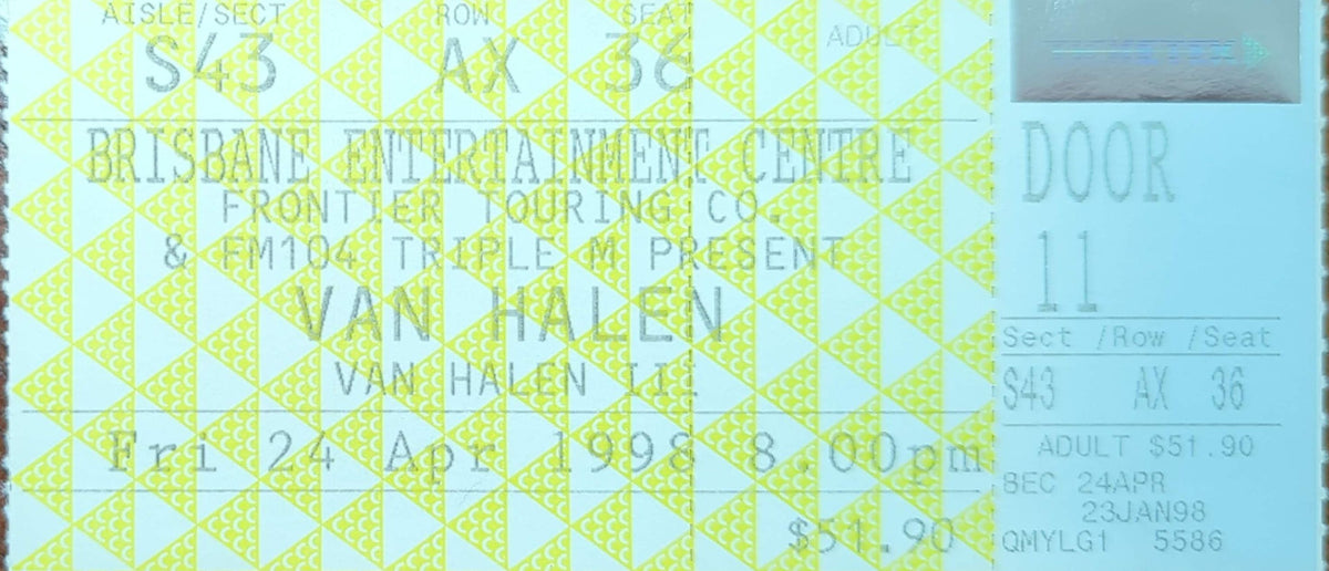 Van Halen - 1998 Original Vintage Concert Ticket Seat #AX36