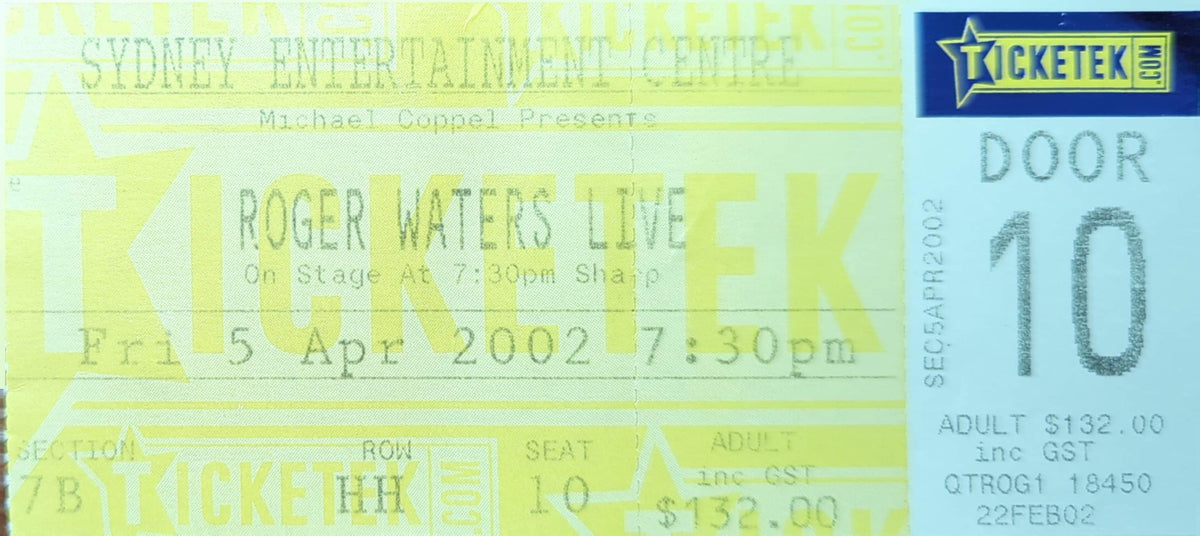 Roger Waters - 2002 Original Vintage Concert Ticket Seat #HH10