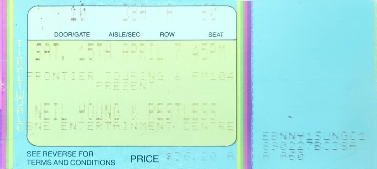 Neil Young - 1989 Original Vintage Concert Ticket Seat #A60