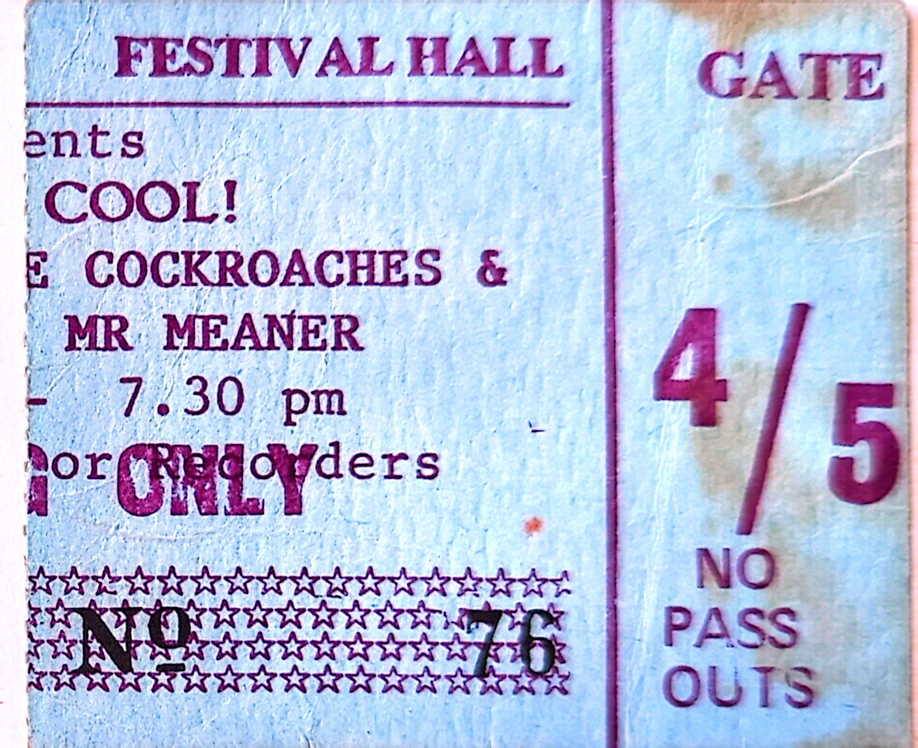 Cool! & Cockroaches - 1987 Original Vintage Concert Ticket Seat 76