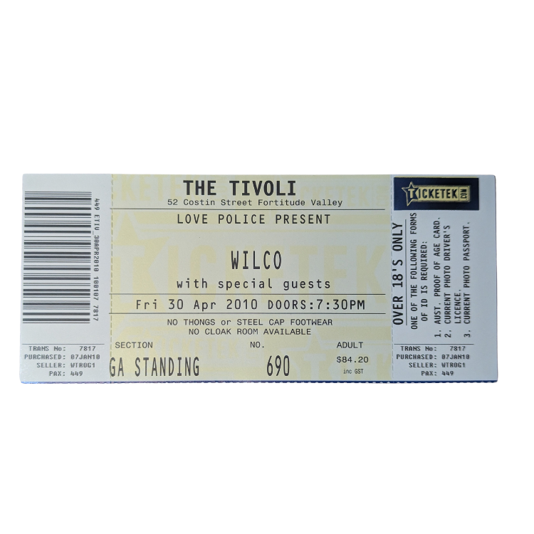Wilco - 2010 Tour Original Vintage Concert Ticket