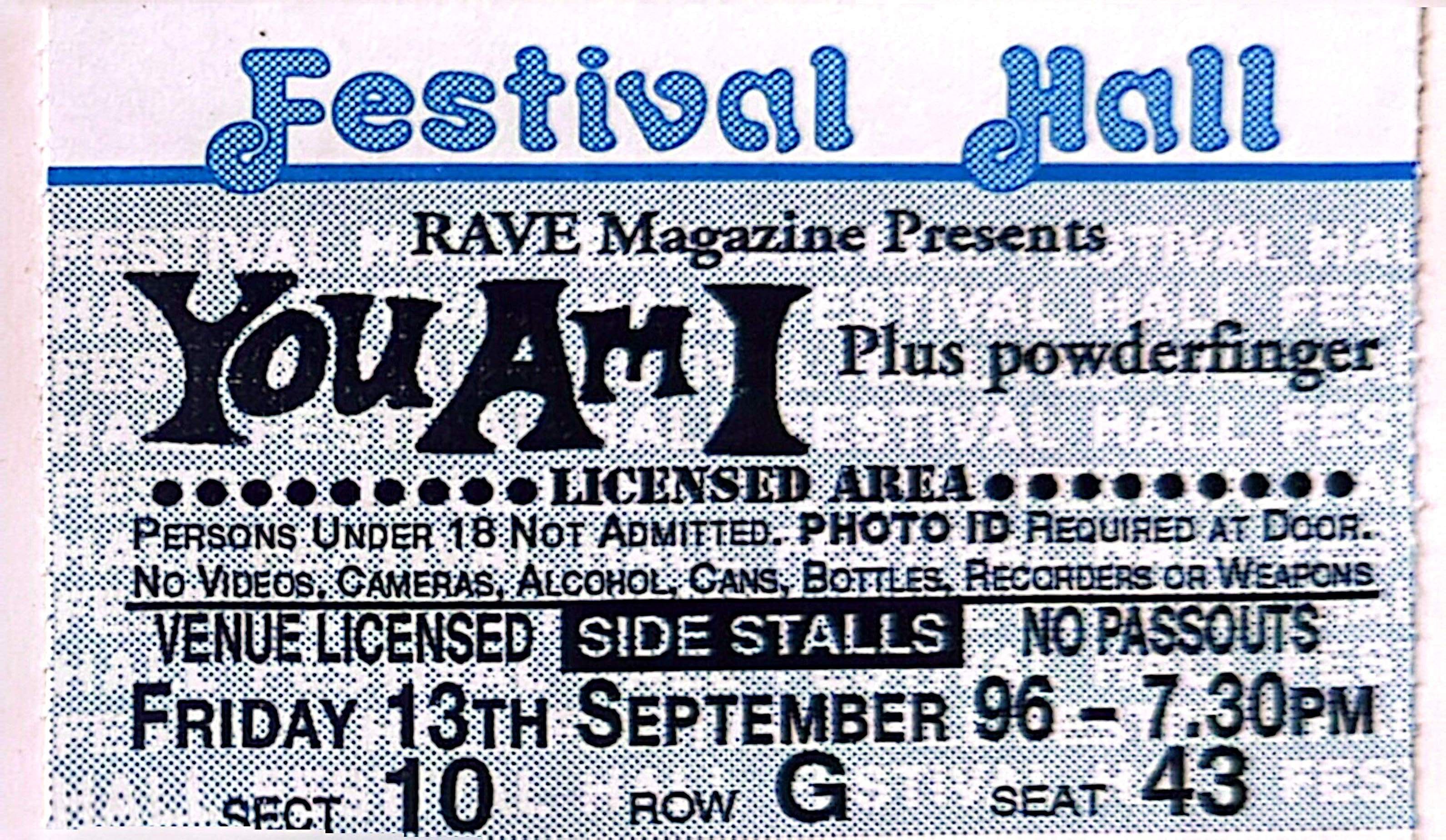 You Am I & Powderfinger - 1996 Original Vintage Concert Ticket Seat 43