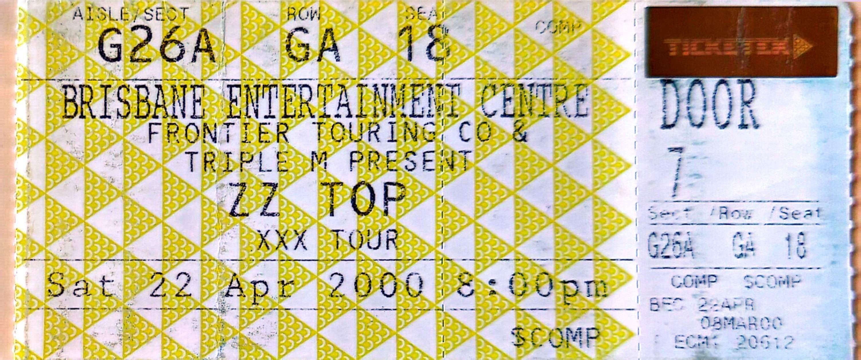 ZZTop - 2000 Original Vintage Concert Ticket Seat 18