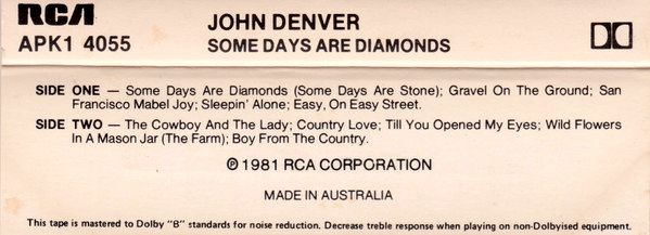 John Denver - Some Days Are Diamonds Cassette Tape