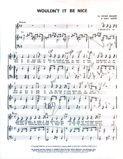 Beach Boys - Wouldn't It Be Nice 1968 Australian Sheet Music (Vintage)