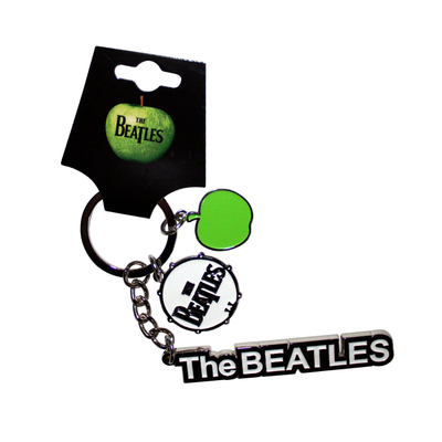 Beatles - Text Logo Drop T Drum & Apple Charms Keychain