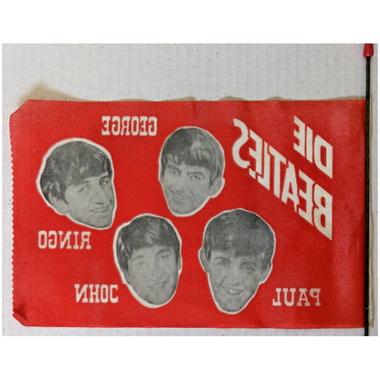 Beatles - Original 1960s German Die Beatles Carnival Prize Red Pennant / Flag