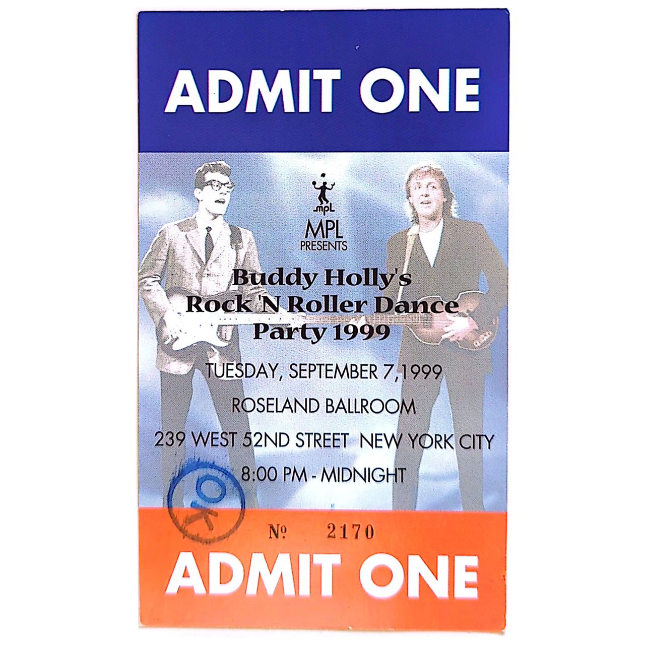 Paul McCartney - 1999 Buddy Holly's Rock N Roller Dance Party Ticket