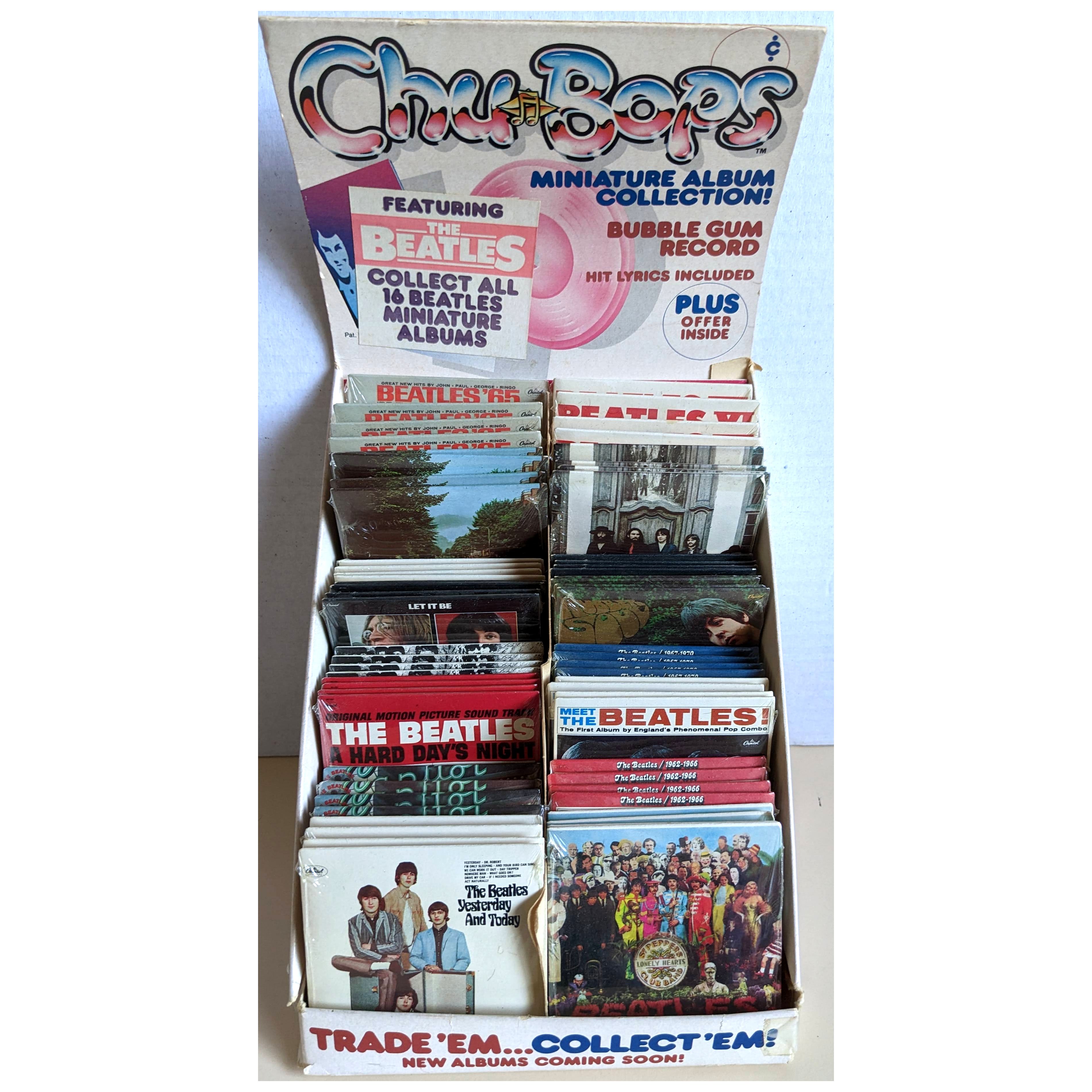 Beatles - Original 1982 Chu Bops Beatles Display Box of 64 Sealed Bubblegum Vinyl Records