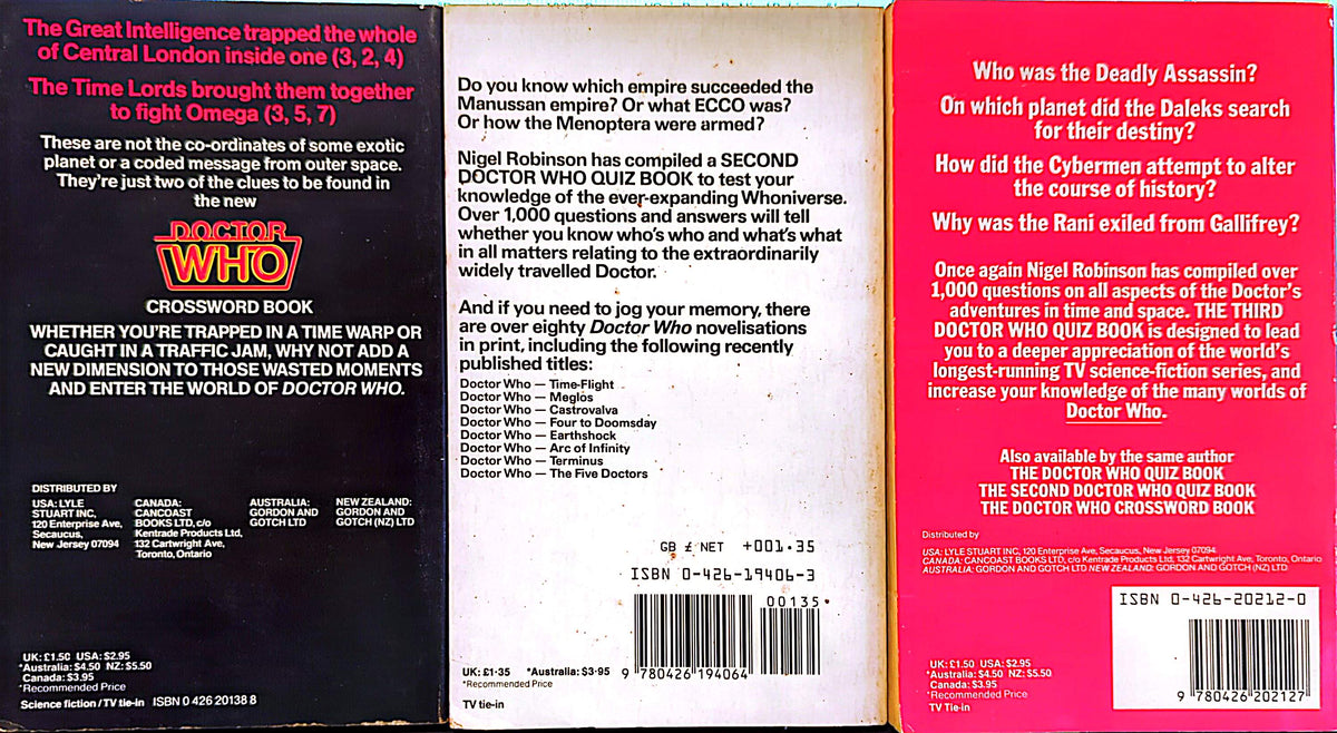 Doctor Who - 3 x 1980s Crossword/Quiz Books By Nigel Robinson