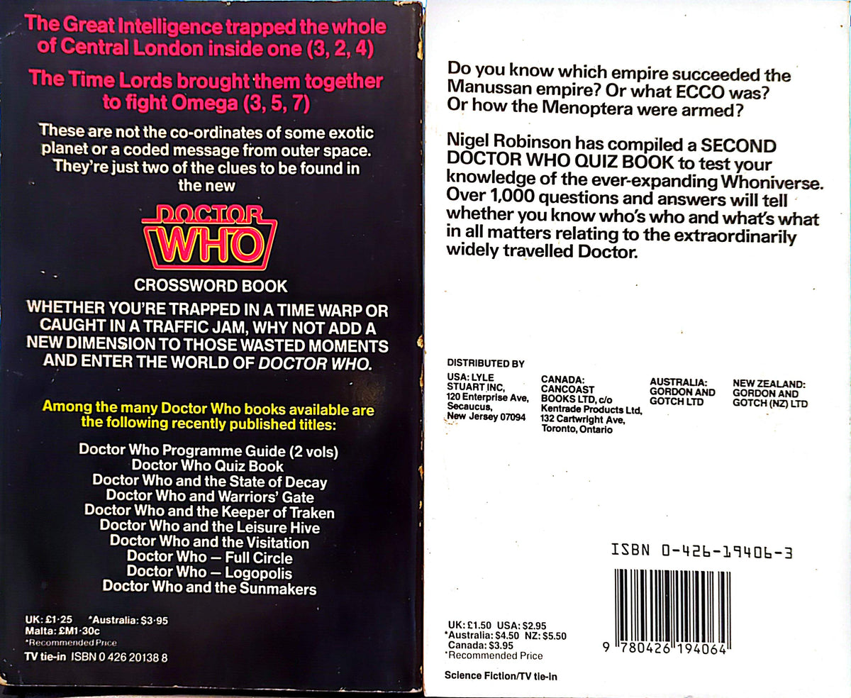 Doctor Who - 2 x 1980s Crossword/Quiz Books By Nigel Robinson