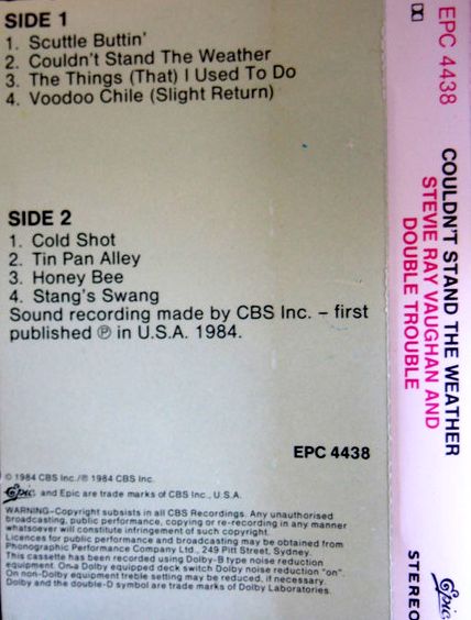Stevie Ray Vaughan & Double Trouble - Couldn't Stand The Weather Cassette