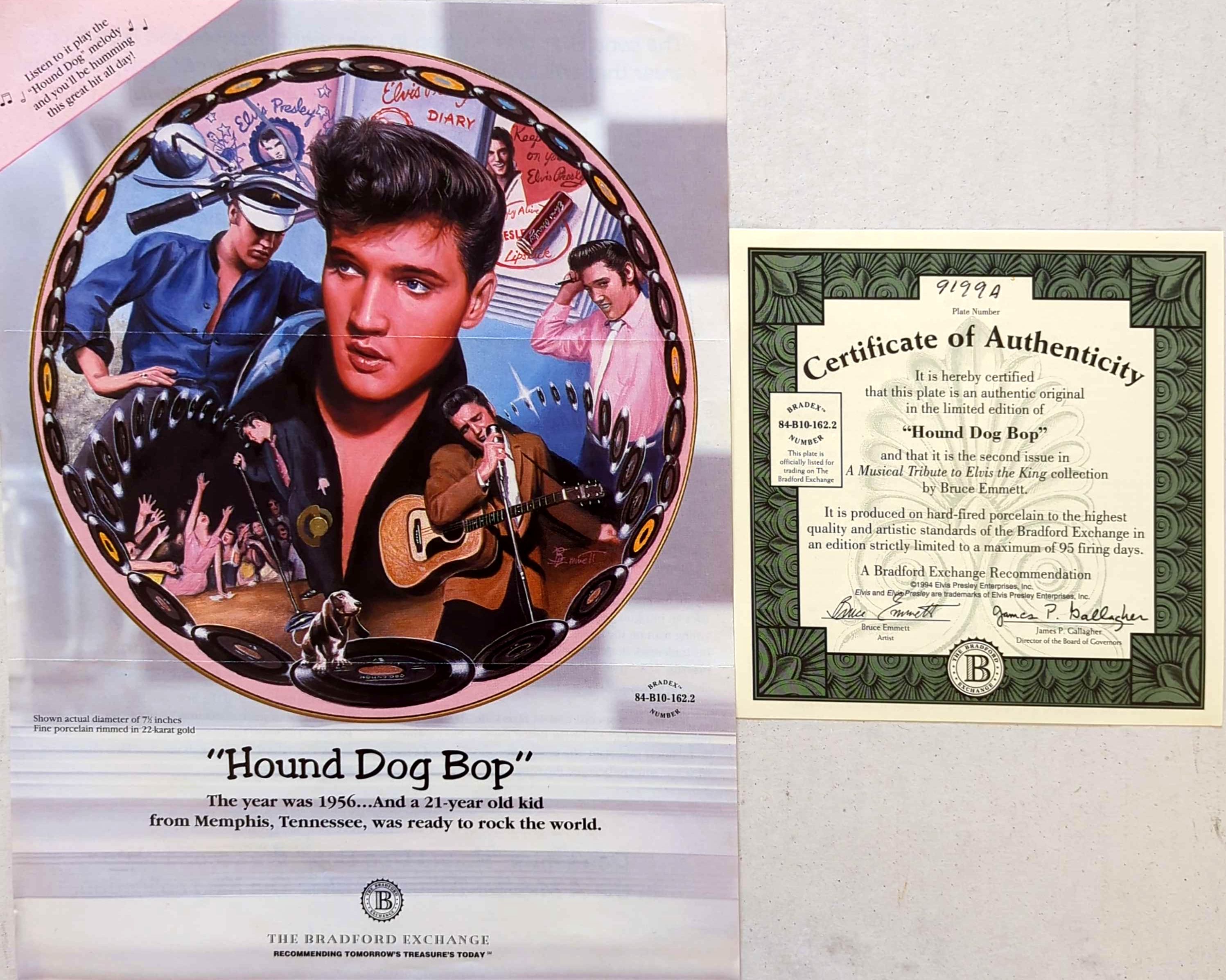 Elvis Presley - Vintage 1994 Musical Tribute Hound Dog Bop Plate #9199A + COA (No Box)