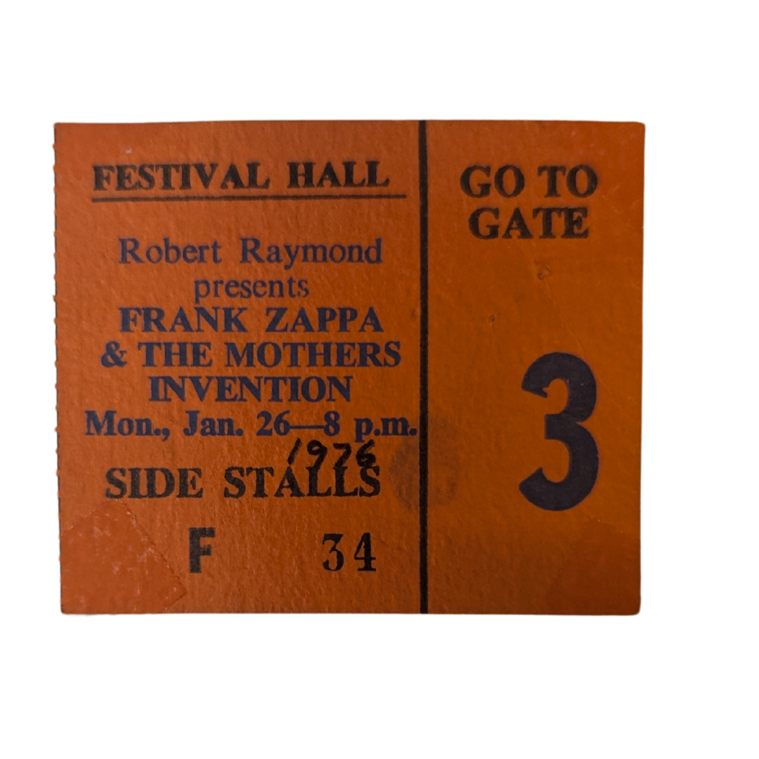 Frank Zappa & The Mothers Of Invention - Pacific And Europe Tour Original Vintage Concert Ticket