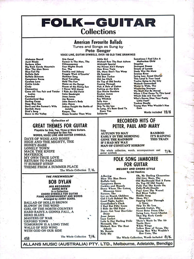 Bob Dylan - The Freewheelin' Bob Dylan (His Recorded Song Hits) Sheet Music Songbook (1963) Arranged By Jerry Sears