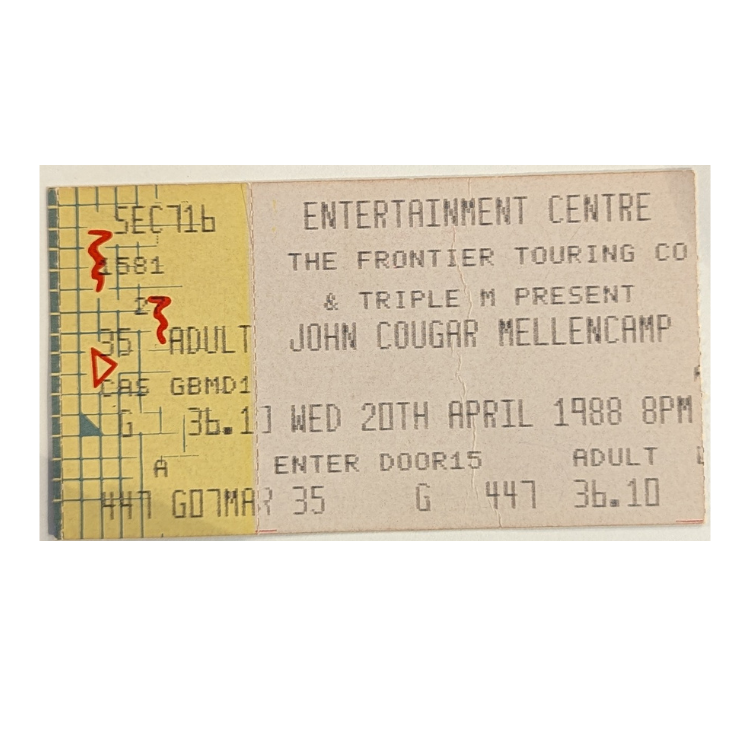 John Cougar Mellencamp - The Lonesome Jubilee Tour 1988 Original Vintage Concert Ticket Seat 447