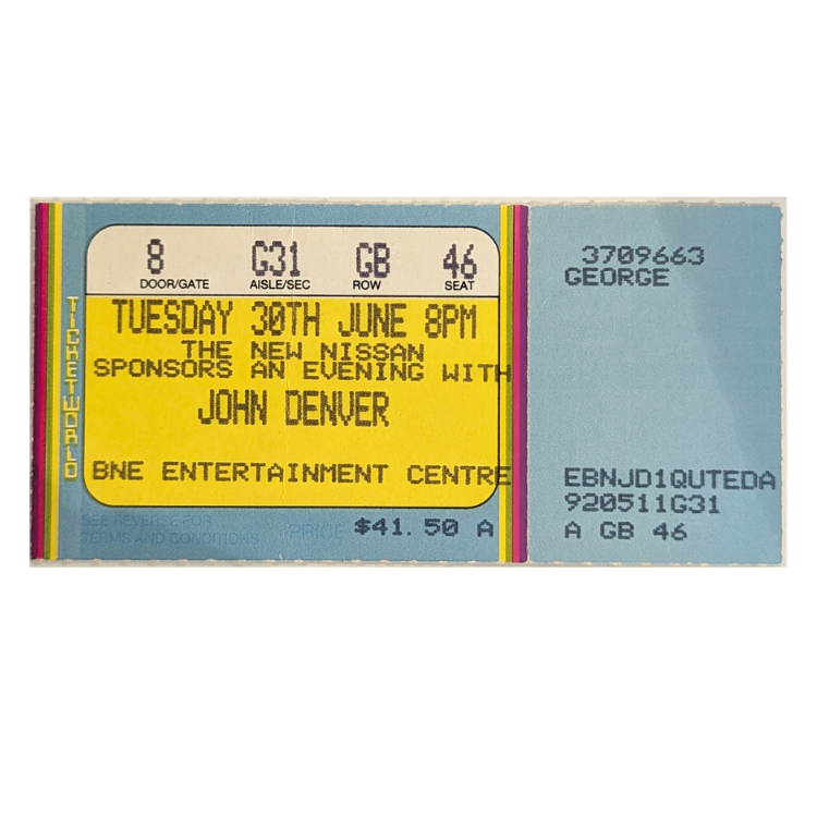 John Denver - 1992 Tour Original Vintage Concert Ticket