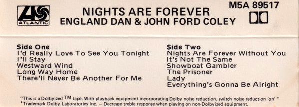 England Dan & John Ford Coley – Nights Are Forever Cassette Tape