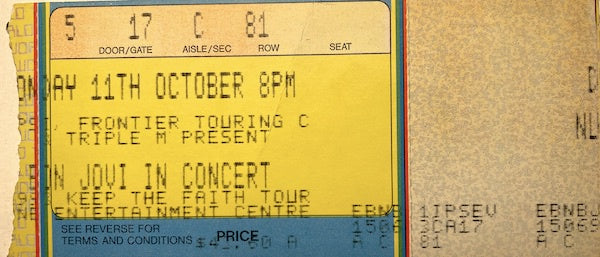 Bon Jovi - 1992 - Concert  Ticket - Brisbane