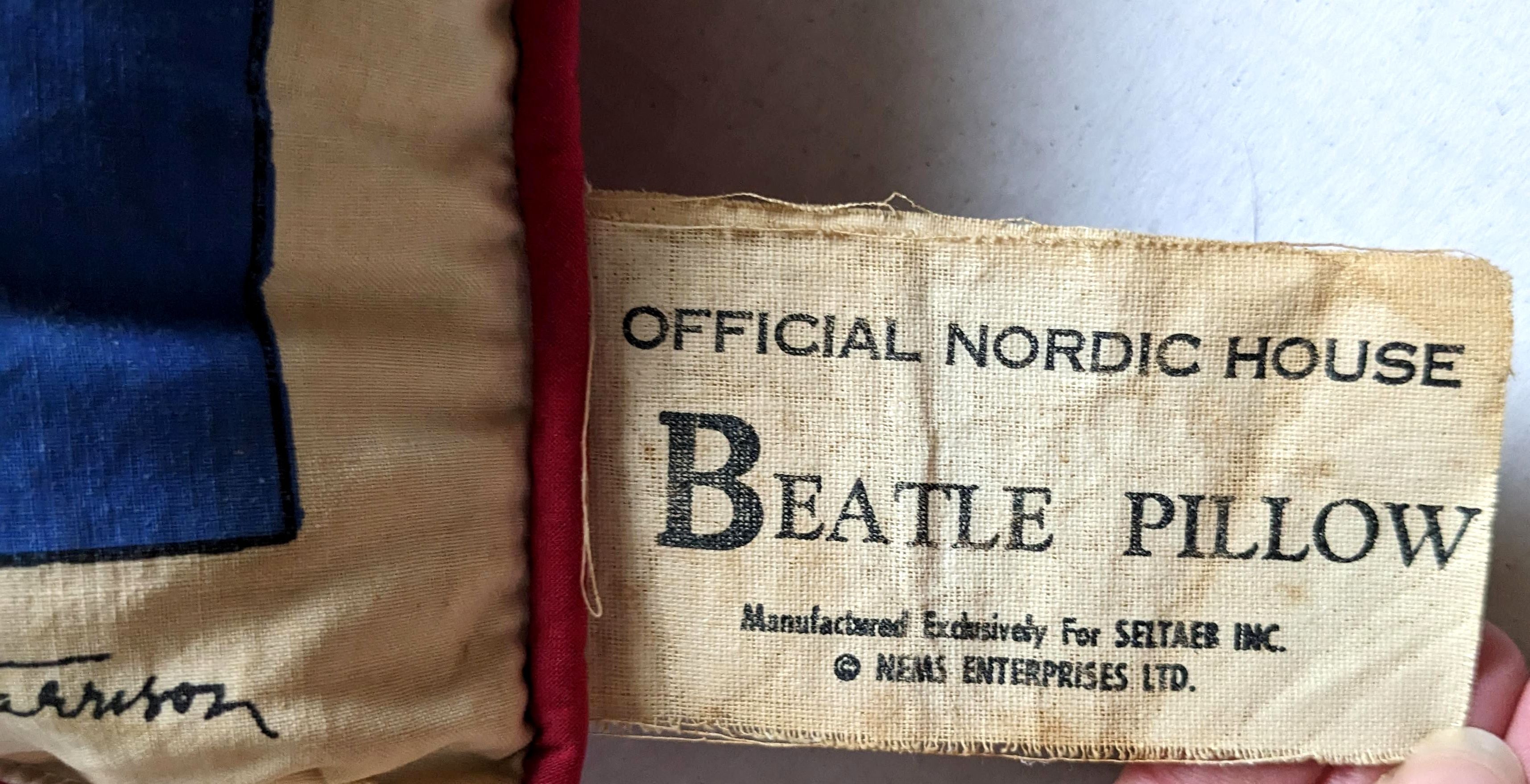 Beatles - Original 1964 Nordic House Pillow With Red Back & Two Tags