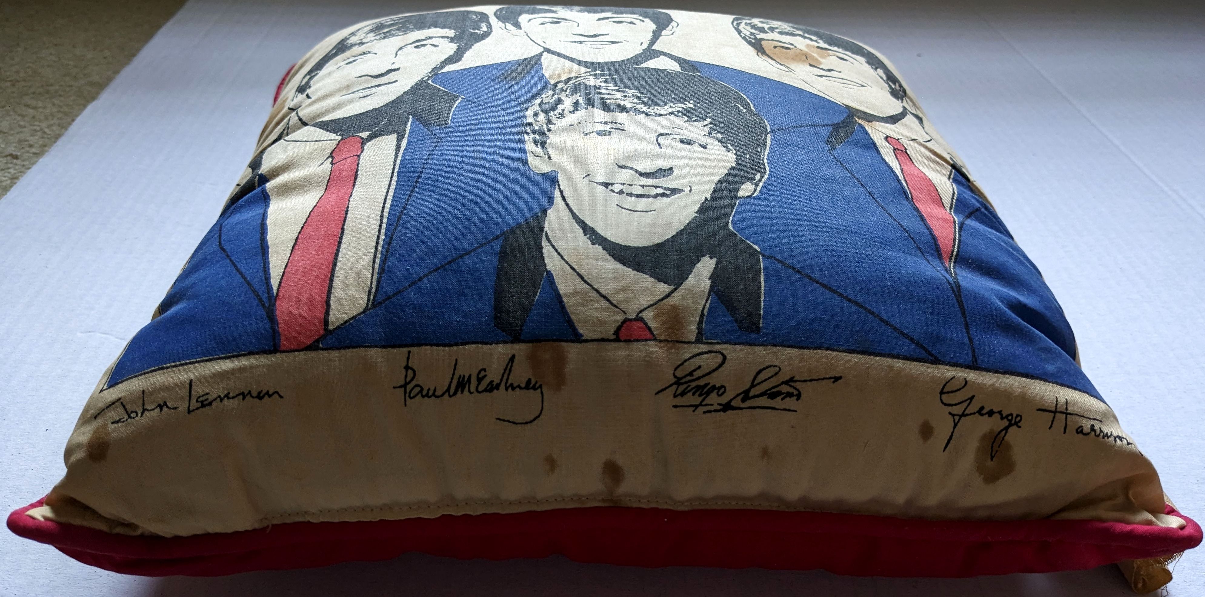 Beatles - Original 1964 Nordic House Pillow With Red Back & Two Tags