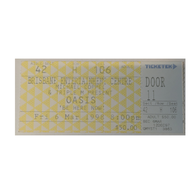 Oasis - Be Here Now Tour 1998 Original Vintage Concert Ticket