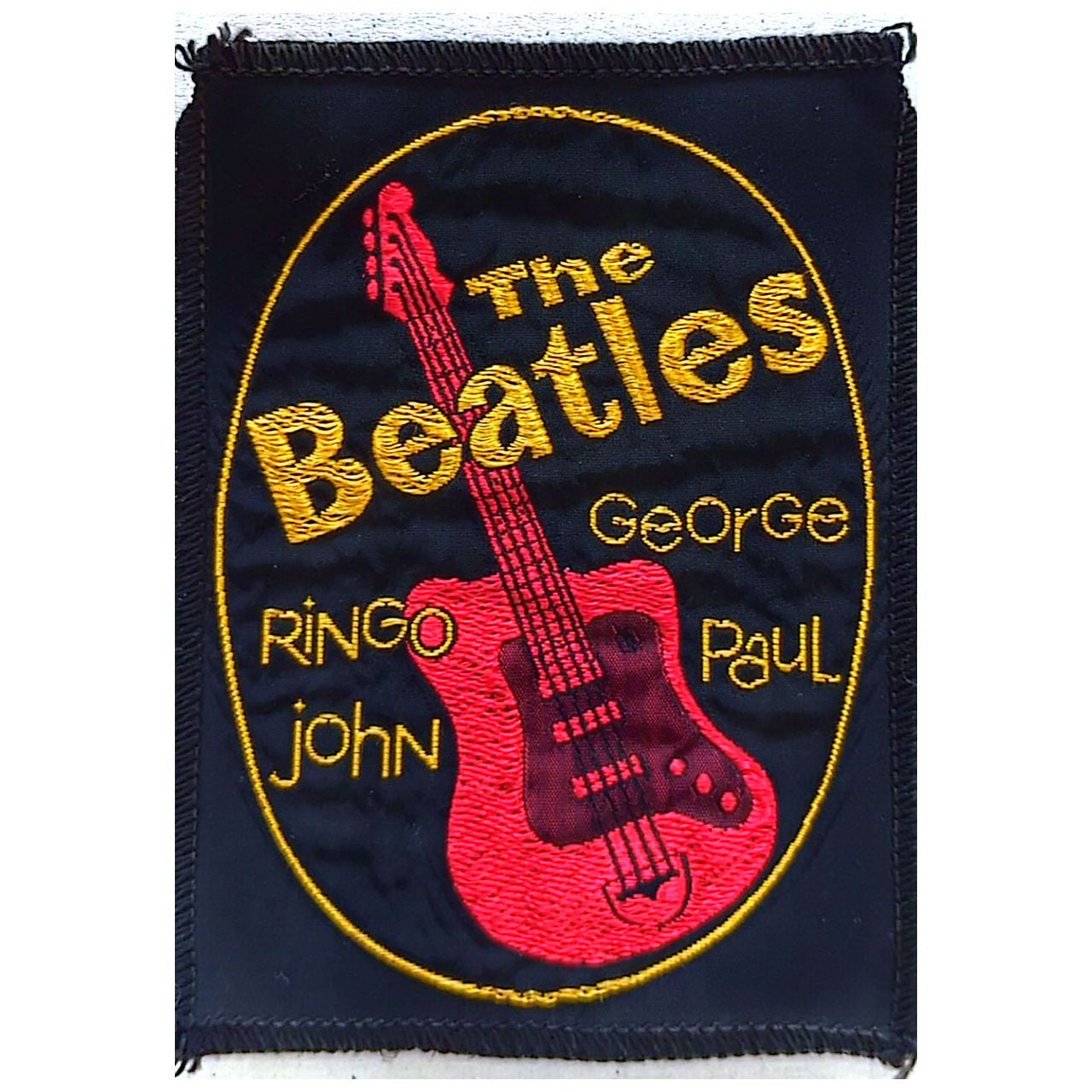 Beatles - Vintage Original 1960s Embroidered Sew-On Black Cloth Patch w/Names & Red Guitar (Used)