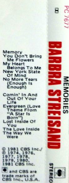 Barbra Streisand – Memories Cassette Tape