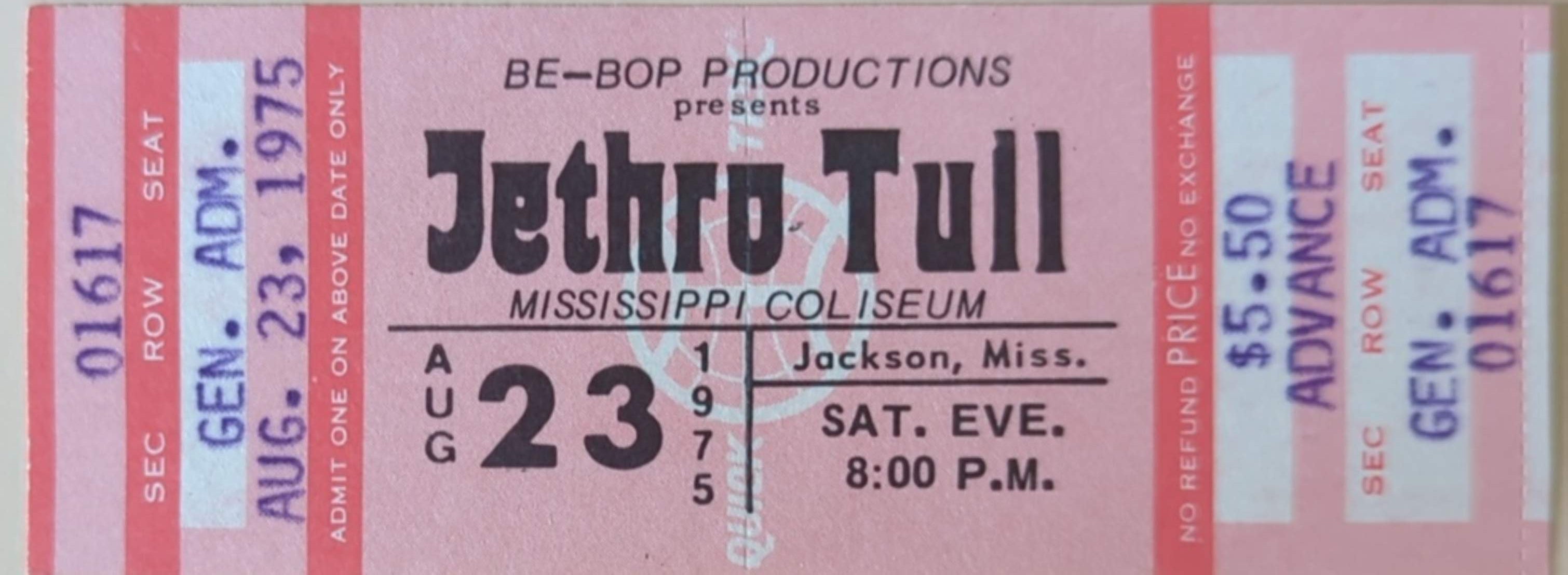 Jethro Tull - 1975 Original Vintage Concert Ticket GA 01617