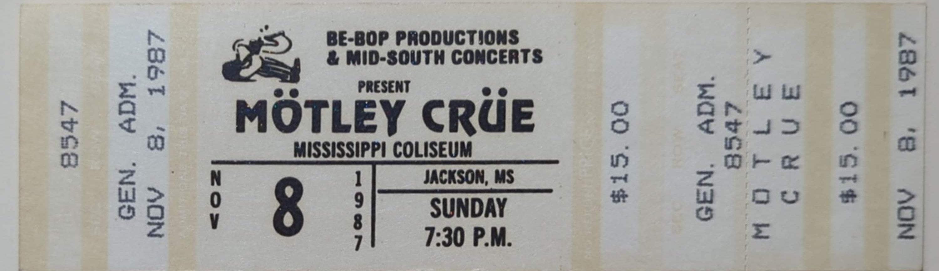 Motley Crue - 1987 Original Vintage Concert Ticket GA 8547
