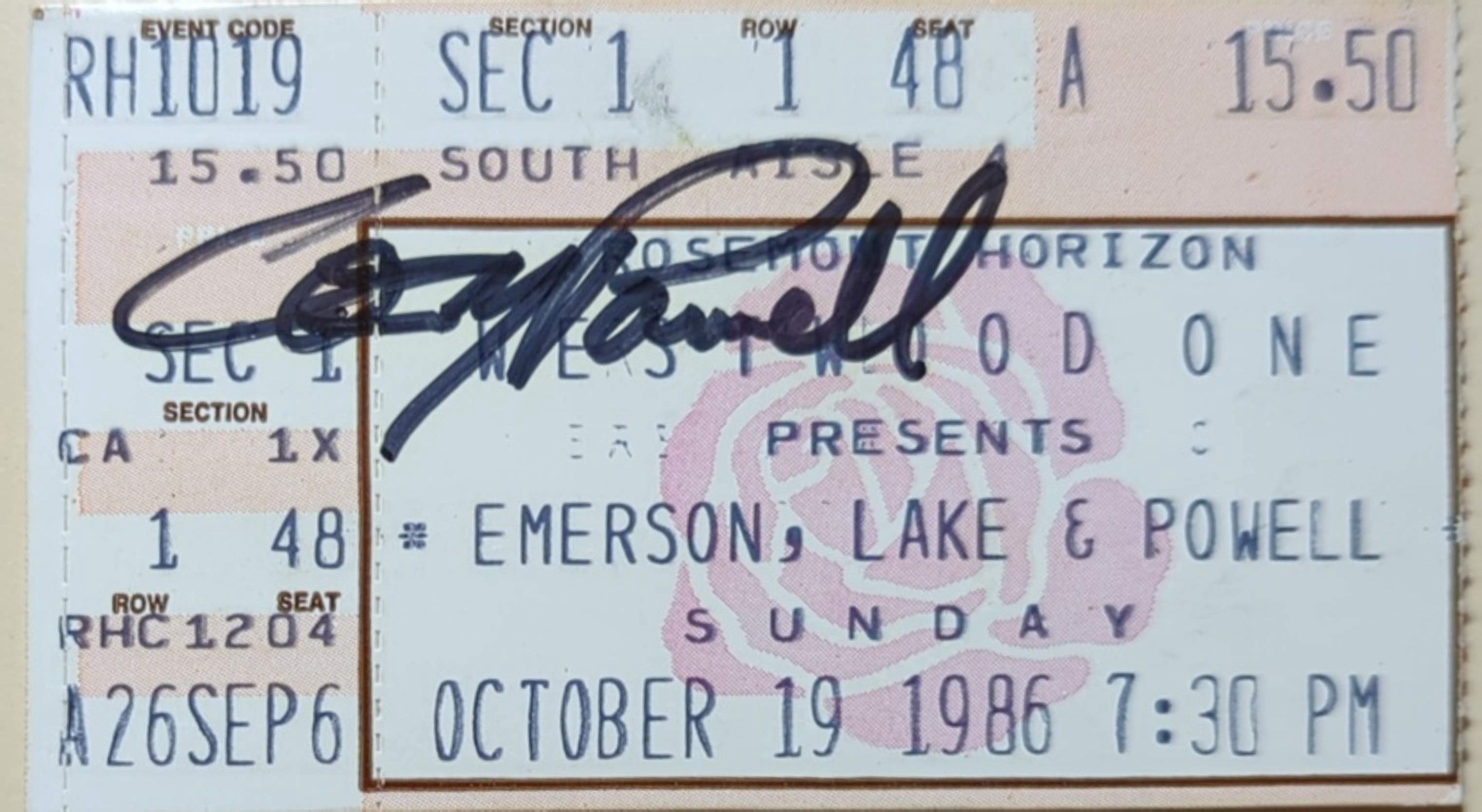 Emerson Lake & Palmer - 1986 Autographed Original Vintage Concert Ticket