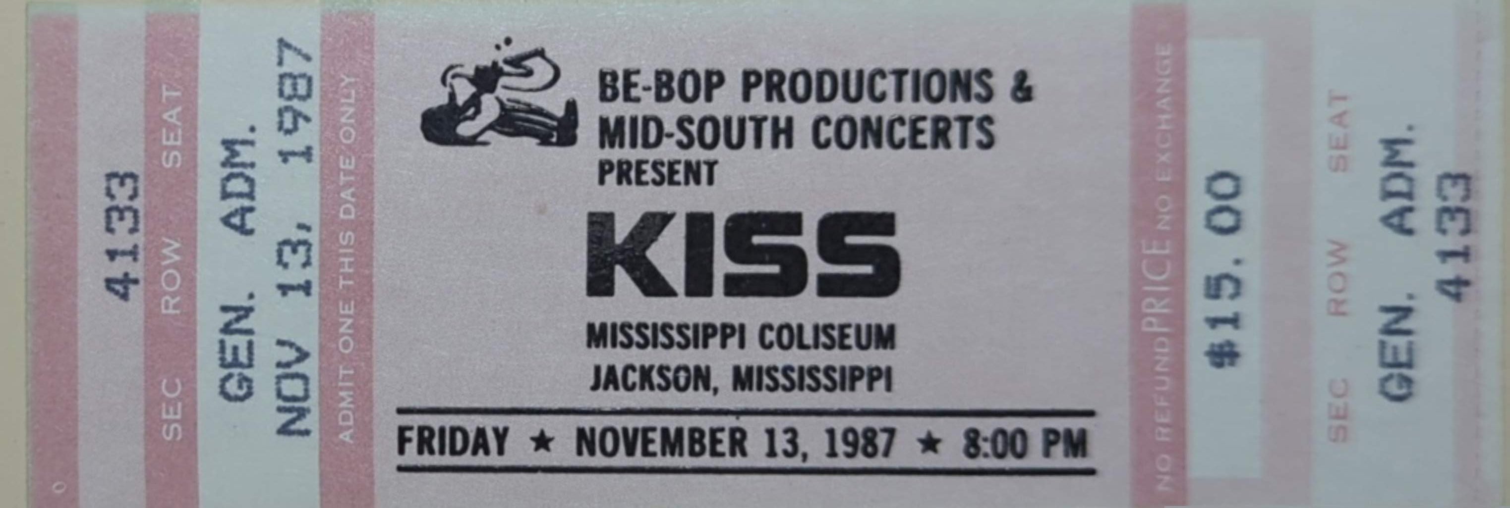 Kiss - 1987 Original Vintage Concert Ticket GA 4133