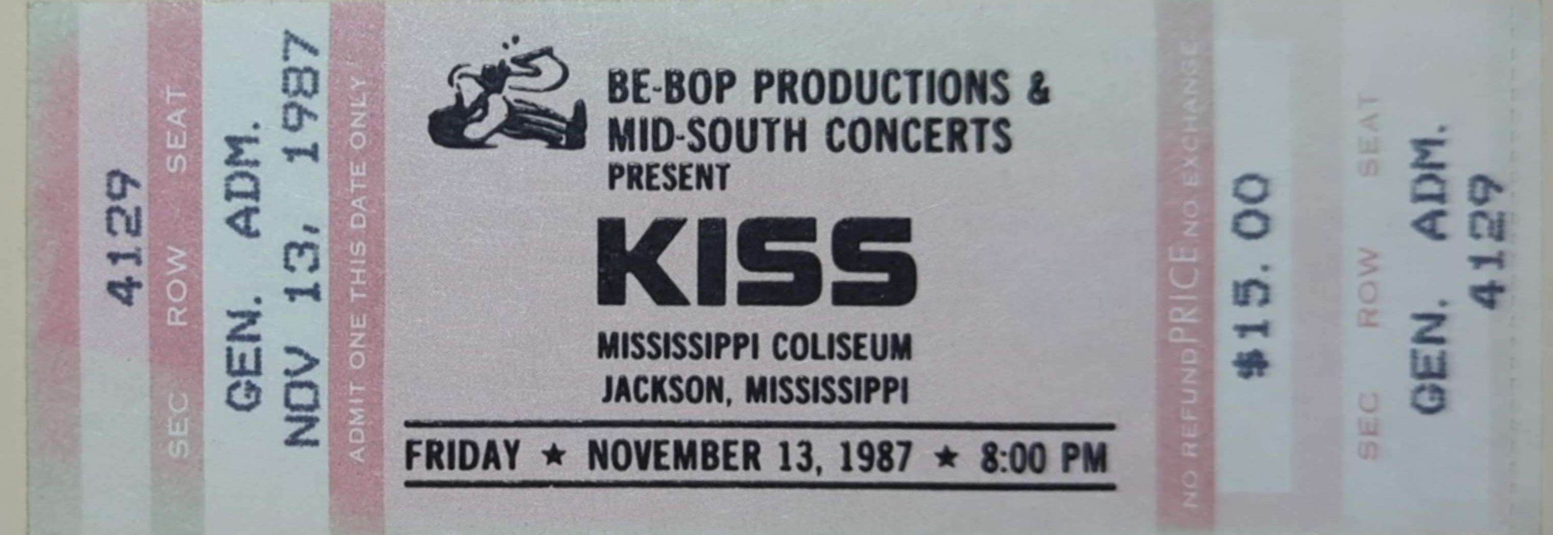 Kiss - 1987 Original Vintage Concert Ticket GA 4129