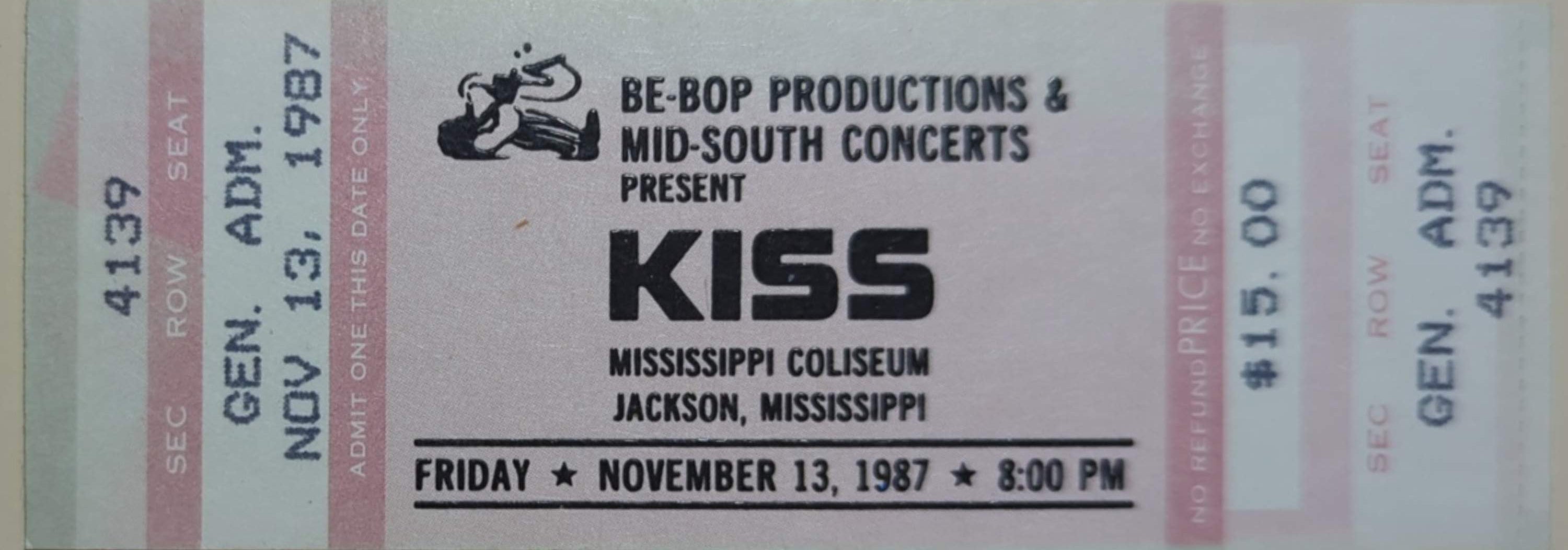Kiss - 1987 Original Vintage Concert Ticket GA 4139