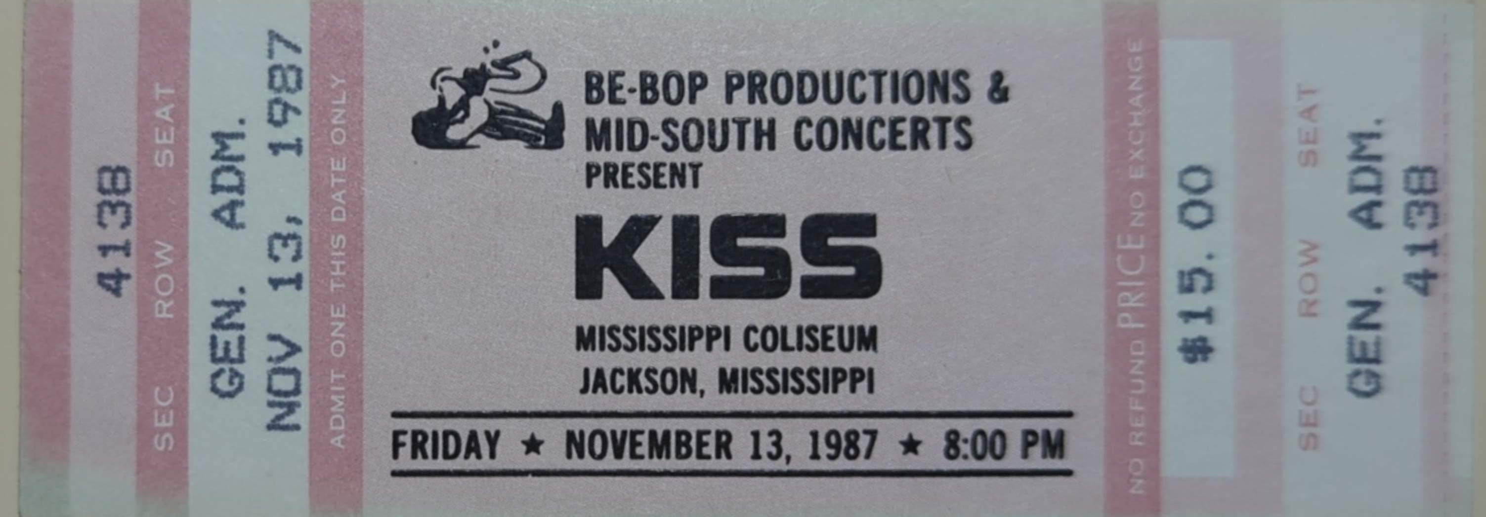 Kiss - 1987 Original Vintage Concert Ticket GA 4138