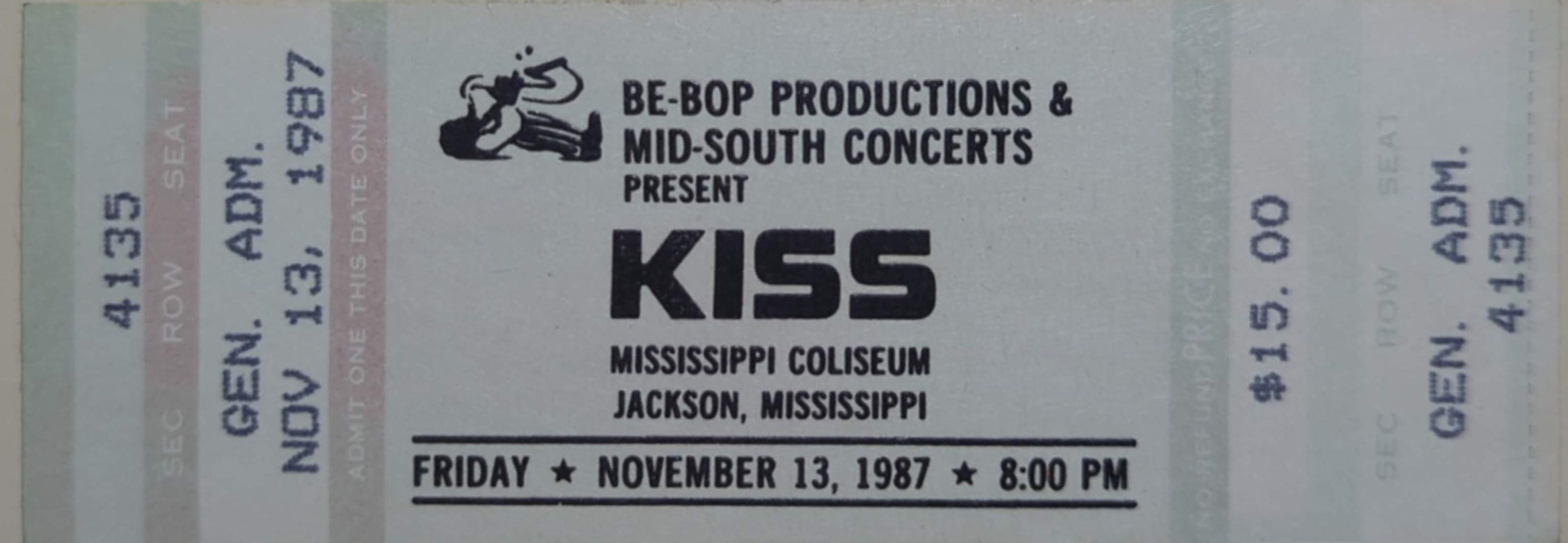 Kiss - 1987 Original Vintage Concert Ticket GA 4135