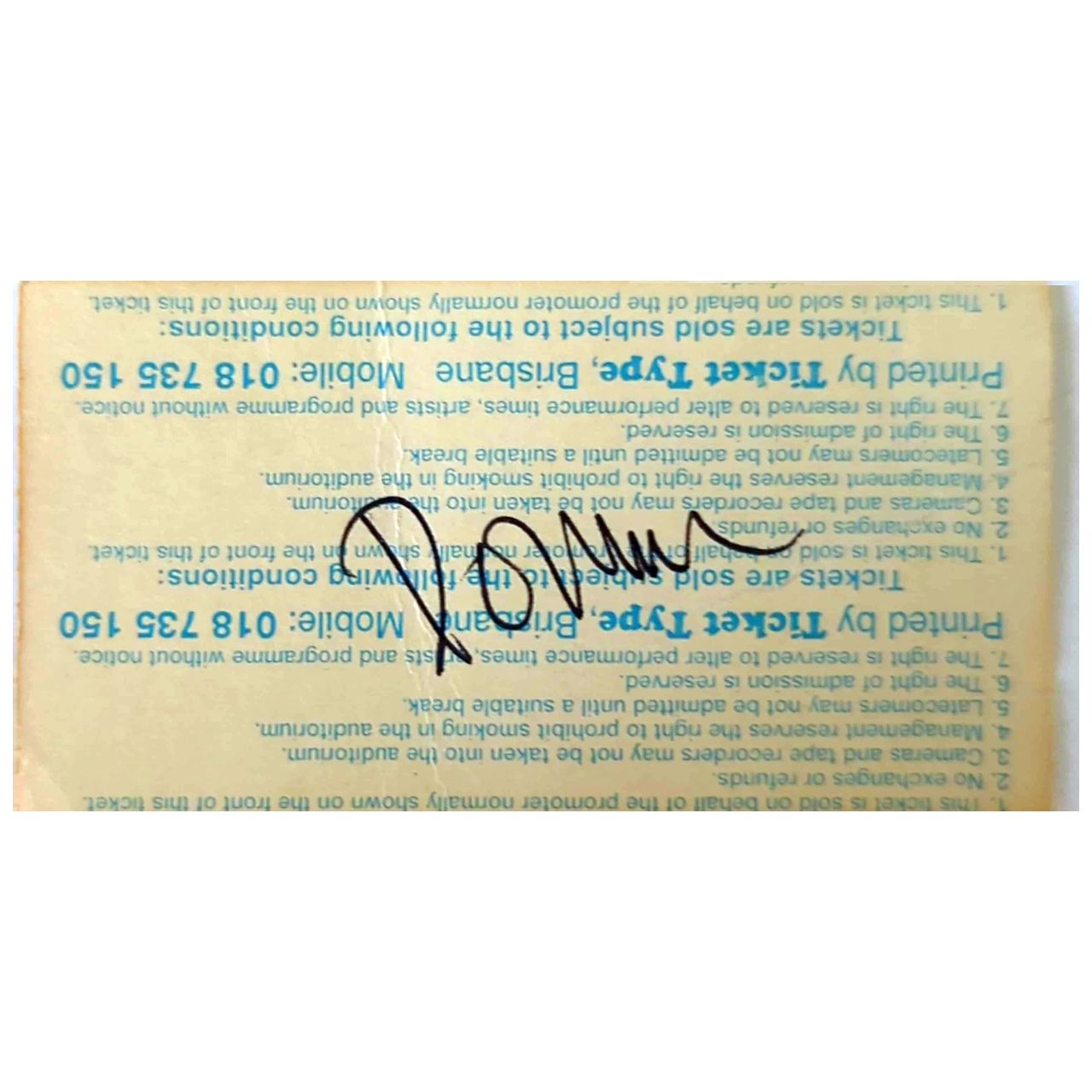Donovan  - 1997 Tivoli Cararet & Bar Autographed Original Vintage Concert Ticket
