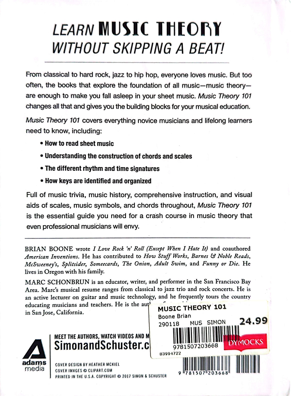 Music Theory 101 By Brian Boone & Marc Schonbrun Hardcover Book (2017)