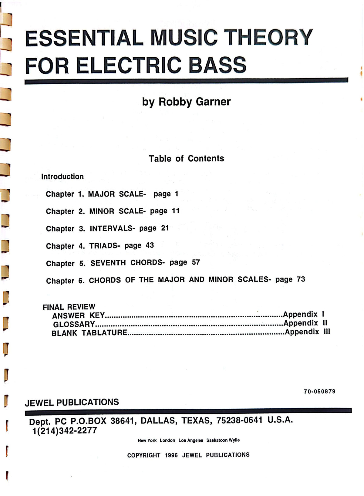 Essential Music Theory For Electric Bass By Robby Garner Spiral-Bound Book (1996)